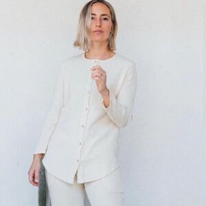 Sister Katie 100% Organic Cotton Gauze Cream Sally Button Front Shirt XS